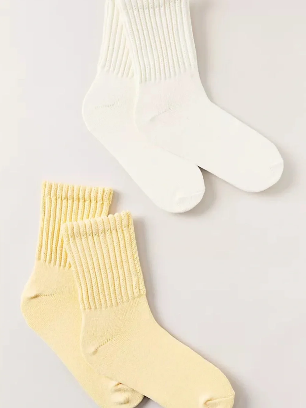 Anthropologie Daily Practice Ribbed Crew Socks Set of 2 Yellow Ivory
